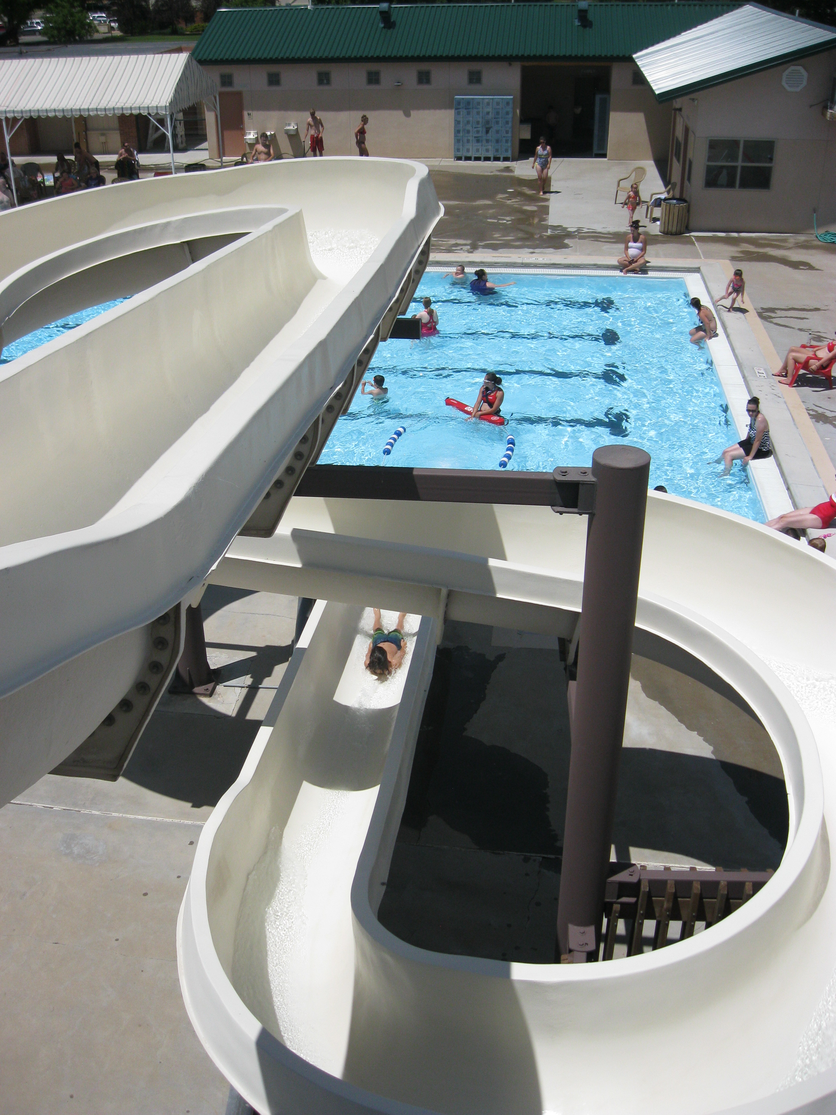 Outdoor Pool Waterslide Person Sliding
